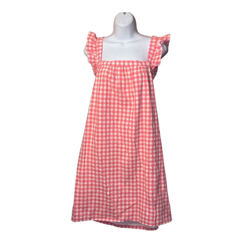 Vineyard Vines gingham flutter dress cotton linen pink shift dress sz M